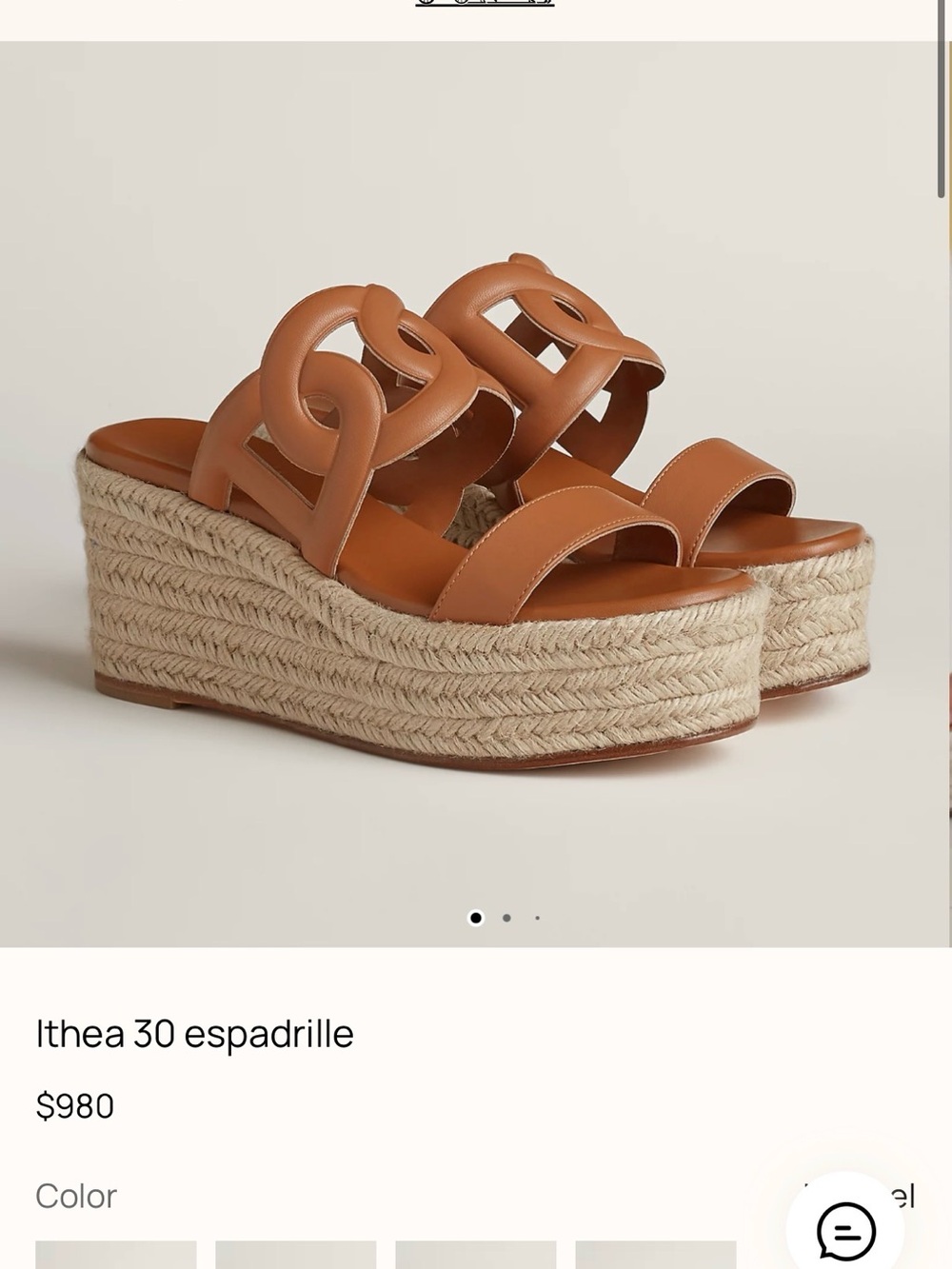Hermes Tan Leather Ithea 30 Espadrille Platform Sandals